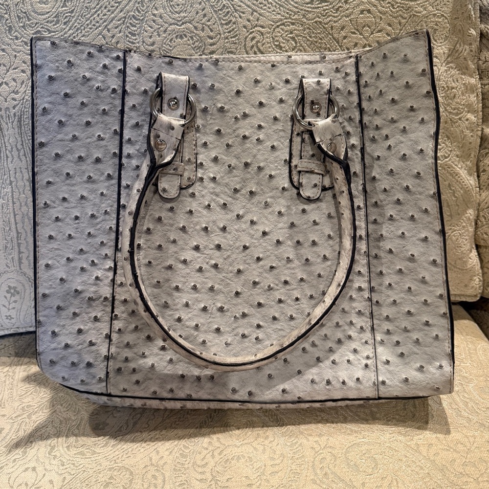 Merona Ostrich Textured Gray Tote Bag